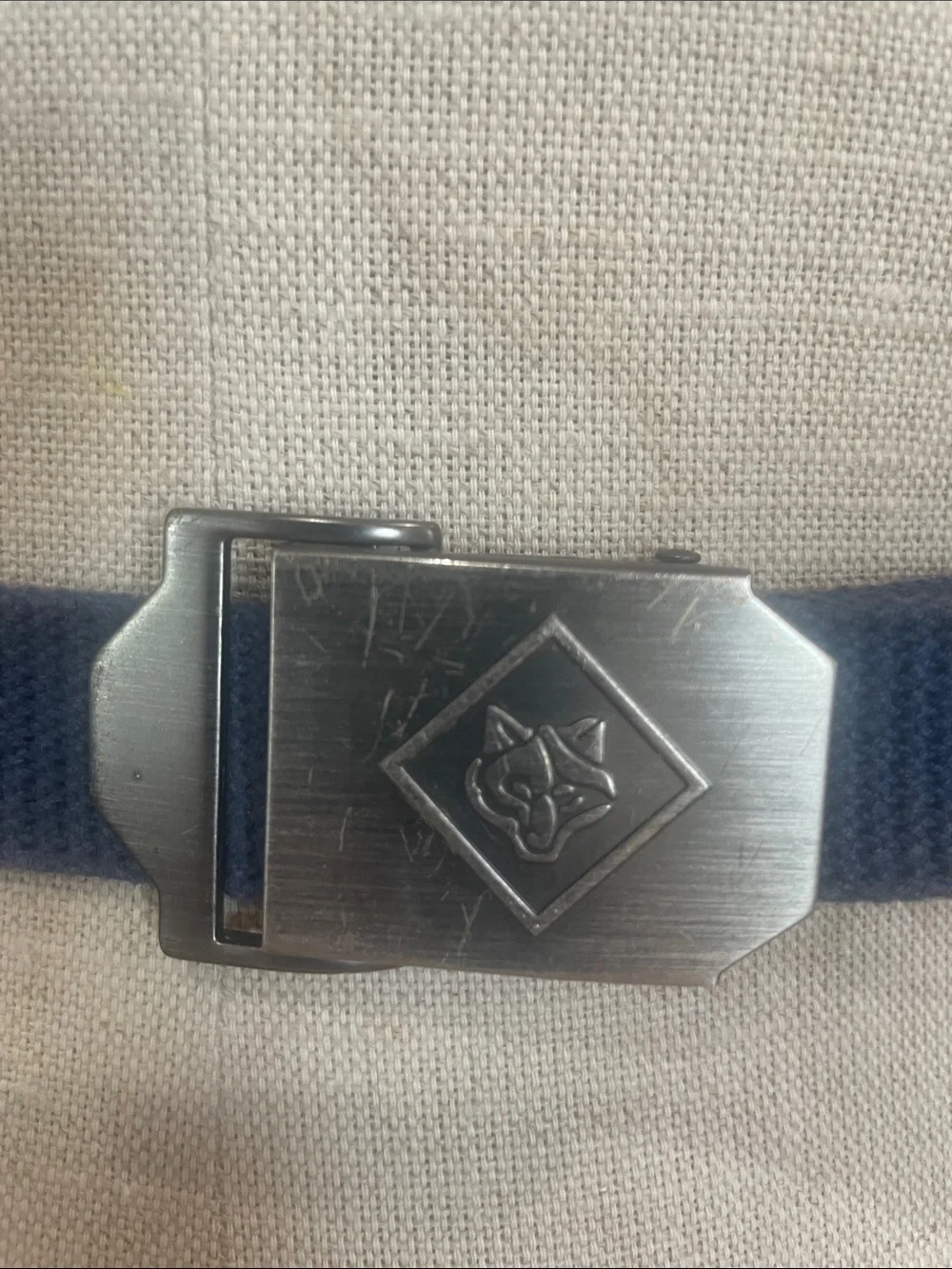 Cub Scout wolf youth Navy Web Belt Silver Buckle boy size S M 30”